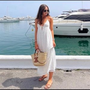 Zara Long Textured White Eyelet Dress